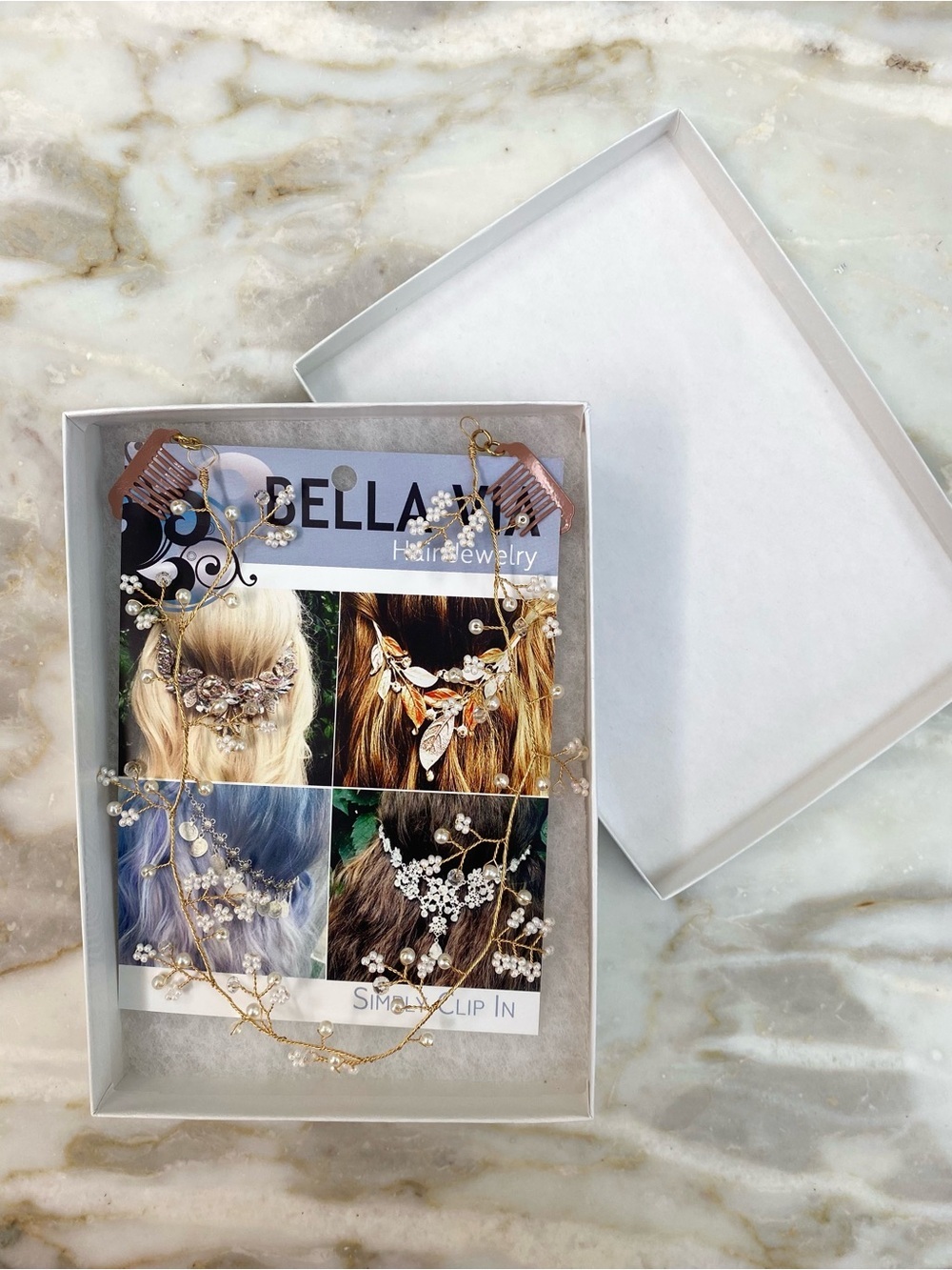 NIB Bella Via Gold Pearl Crystal Bridal Hair Vine Comb Clip Headpiece - Picture 4 of 6